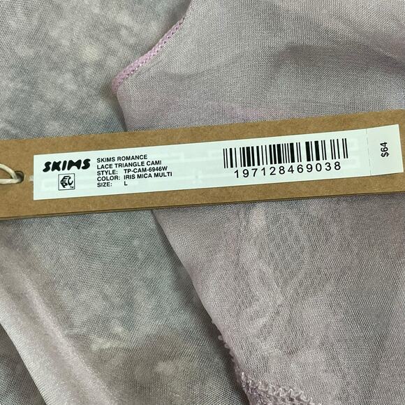 Skims Lace Triangle Silk Camisole Iris Mica Multi Large 12-14 100% Silk Purple - Picture 11 of 14